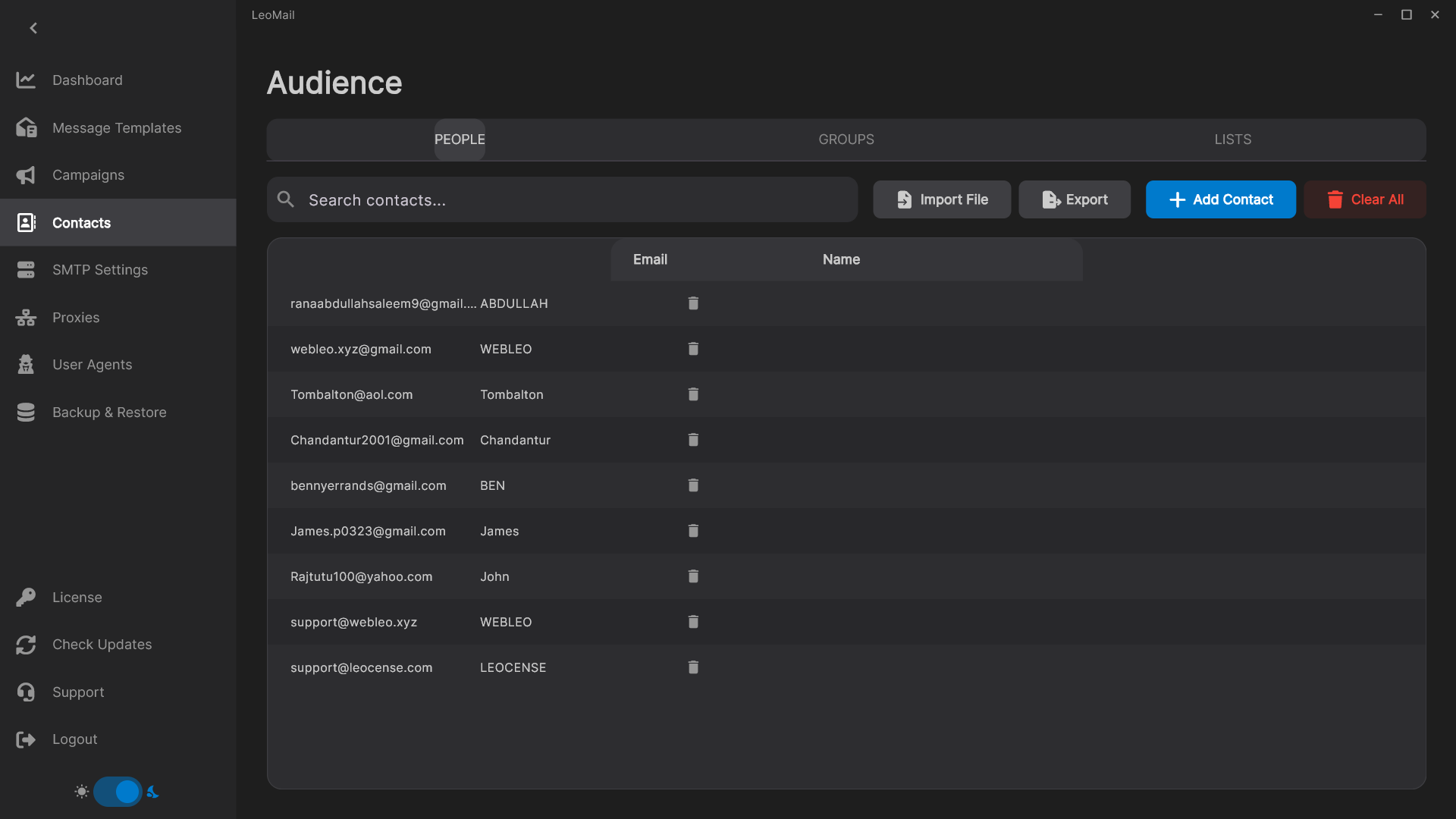 Contacts in the LeoMail desktop app