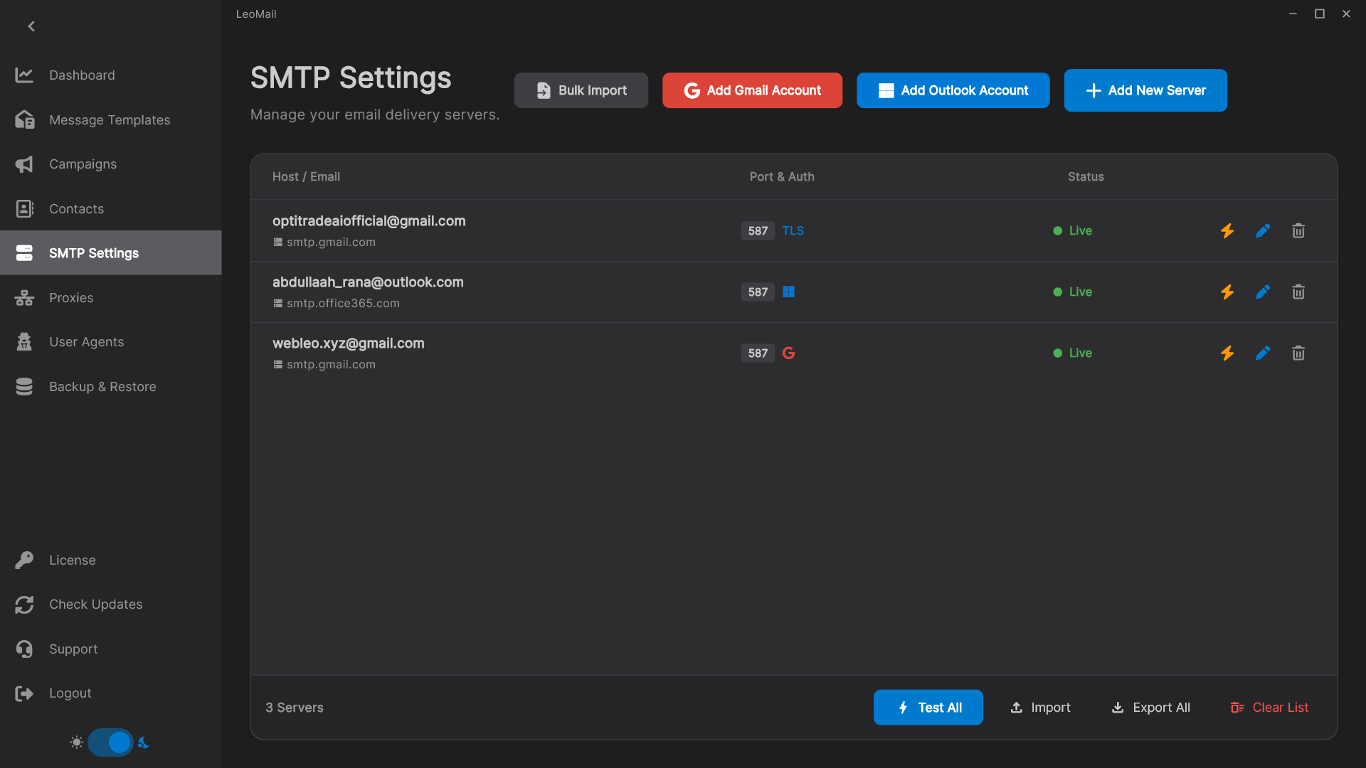 Sending accounts in the LeoMail desktop app